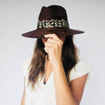 Load image into Gallery viewer, Chocolate Suede Hat with Brown and White Feather: Chocolate Suede Hat