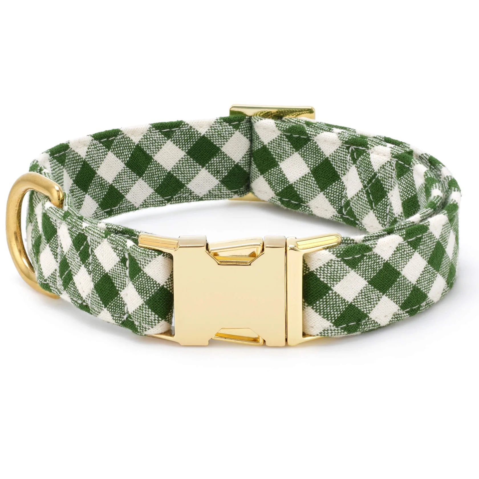 Mini Gingham Hunter Green Dog Collar