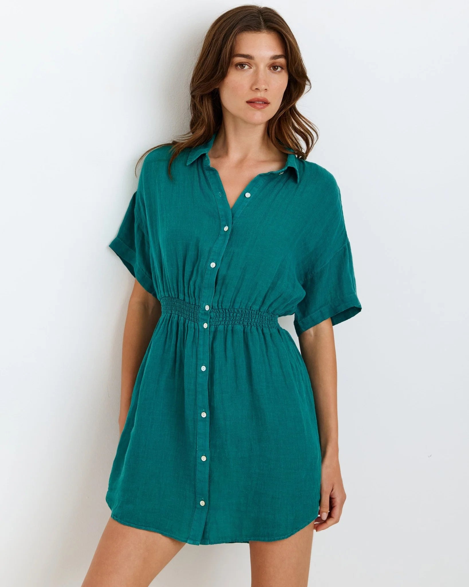 Smocked Short Sleeve- Teal Green