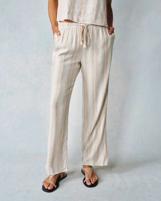 Wide Leg Pant w/ Drawcord- Positano Sand Stripe