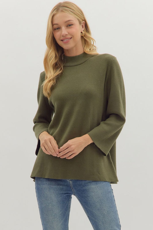Mock 3/4 Sleeve Sweater-Olive
