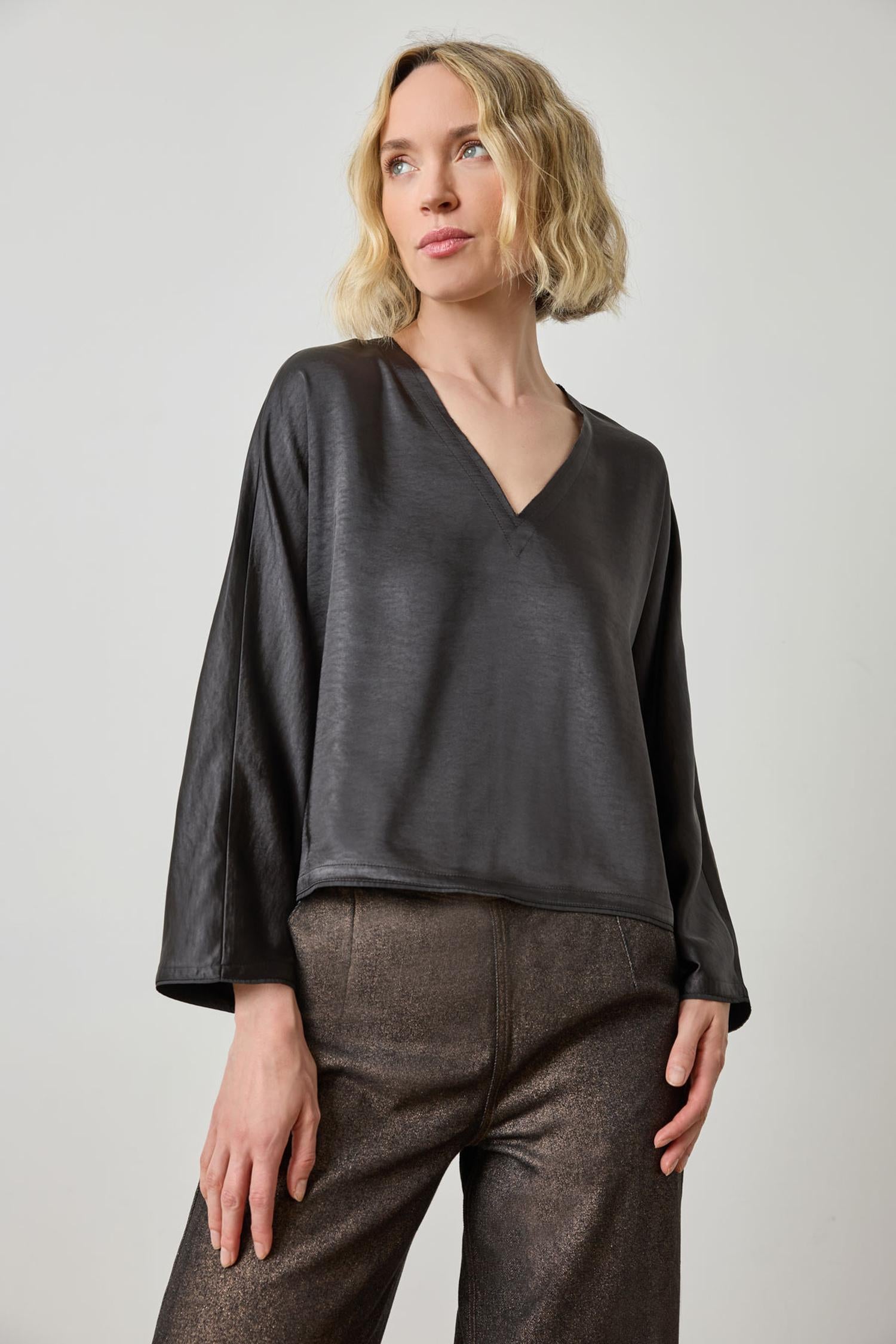 Satin V-neck Dolman Top