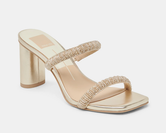 Nolah Heels | Gold Beaded Heels