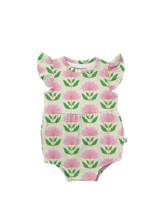 Pink Block Print Flowers - Flutter Bubble: 0-3 months