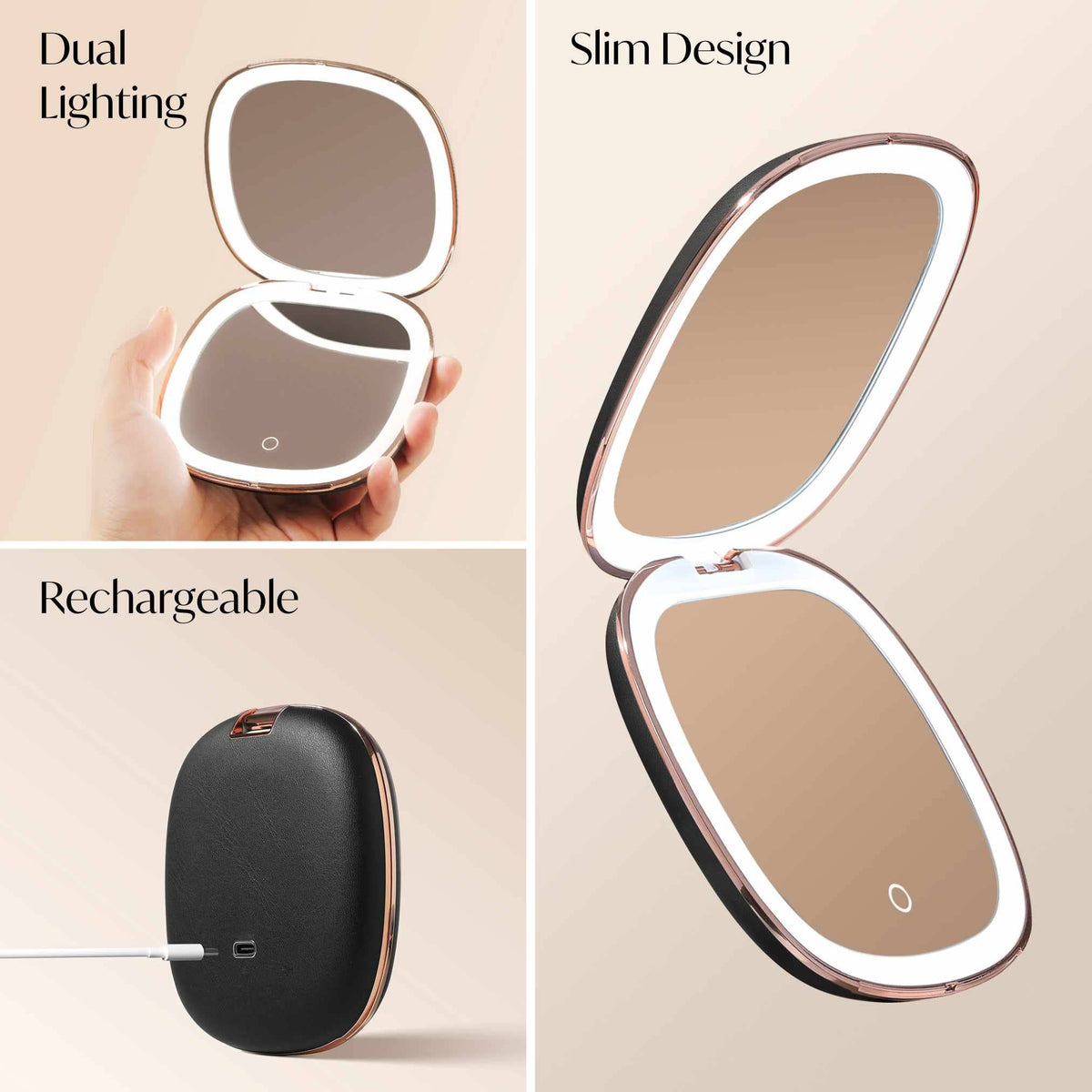 Mila 2 Compact Mirror with LED Lights: Midnight Majesty