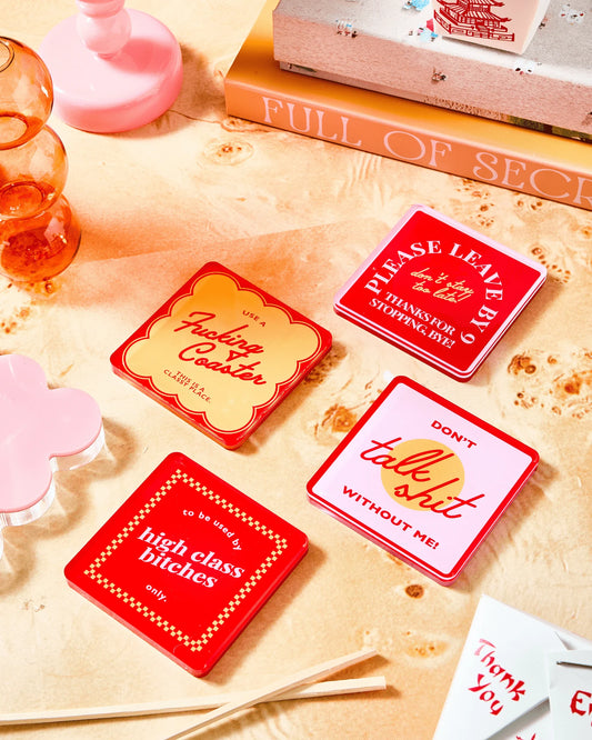 Set of 4 Acrylic Coasters- Snarky Red