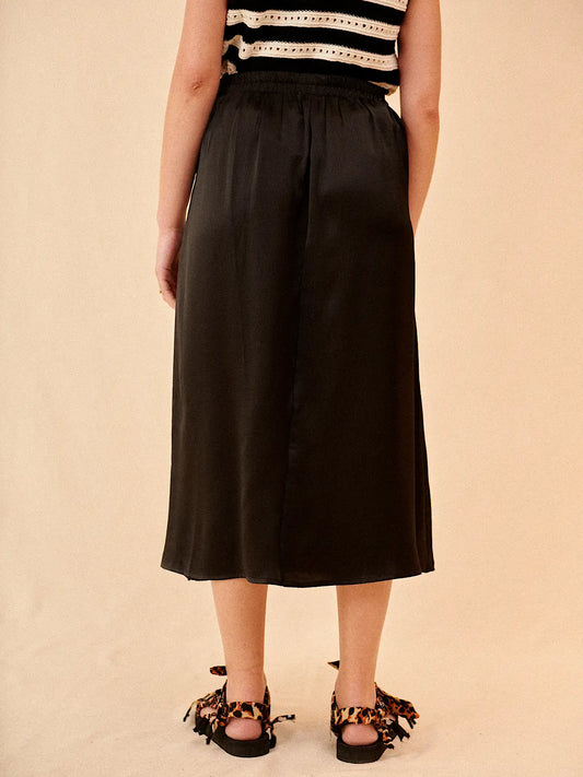 Prune Satin Midi Skirt