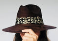 Load image into Gallery viewer, Chocolate Suede Hat with Brown and White Feather: Chocolate Suede Hat
