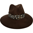 Load image into Gallery viewer, Chocolate Suede Hat with Brown and White Feather: Chocolate Suede Hat
