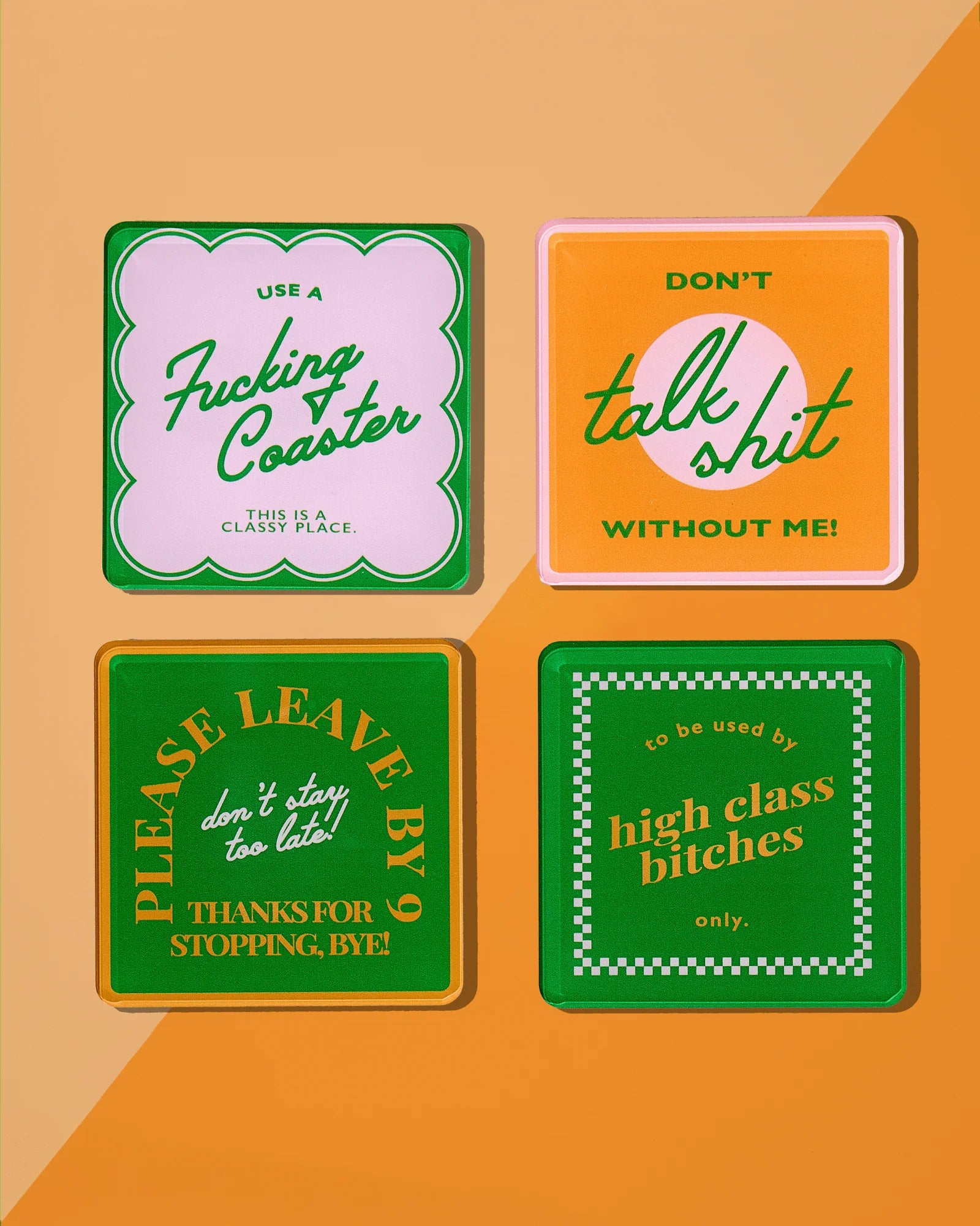 Set of 4 Acrylic Coasters- Snarky Orange