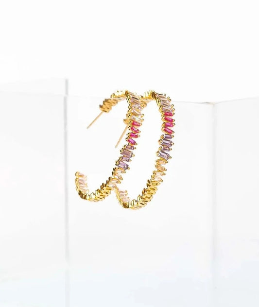 Gemstone Baguette Hoops