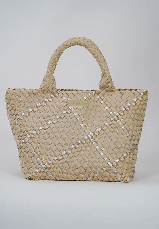 Classic Woven Tote | Beige Metallic