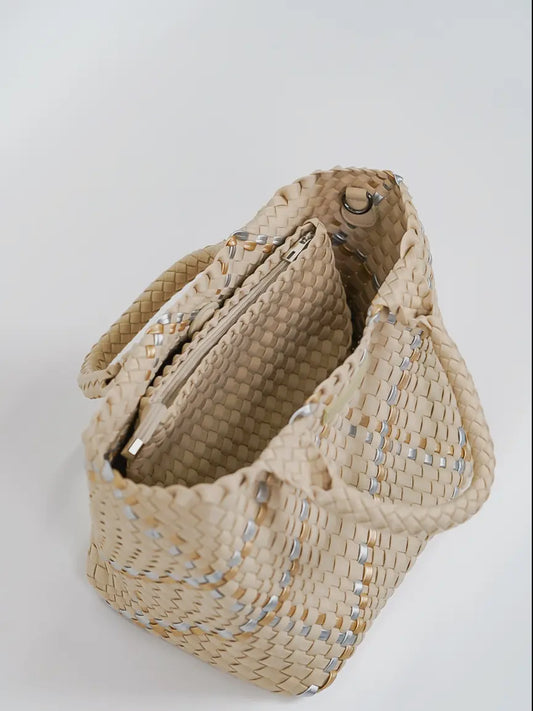 Classic Woven Tote | Beige Metallic