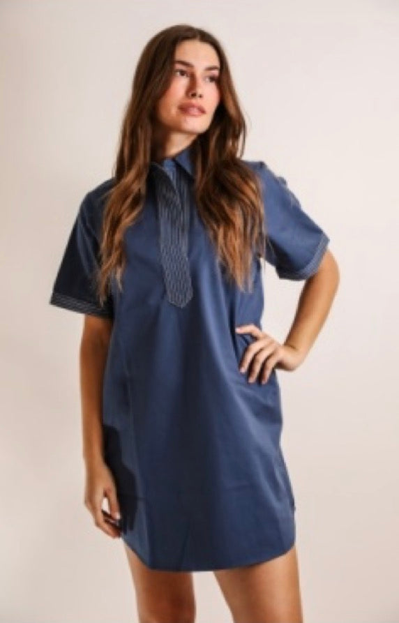 Split Neck Dress I Navy