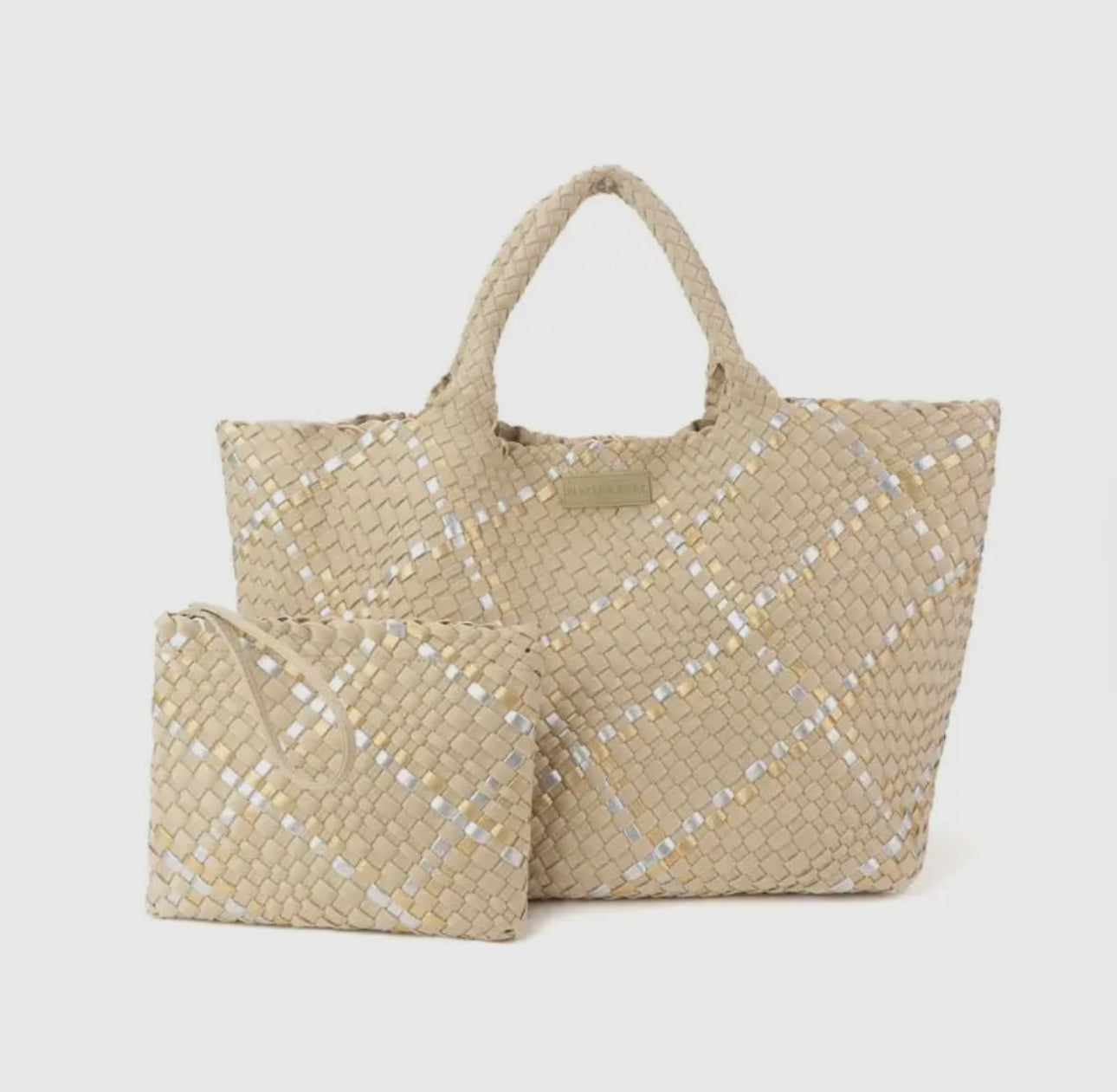 Beige Metallic Oversized Tote