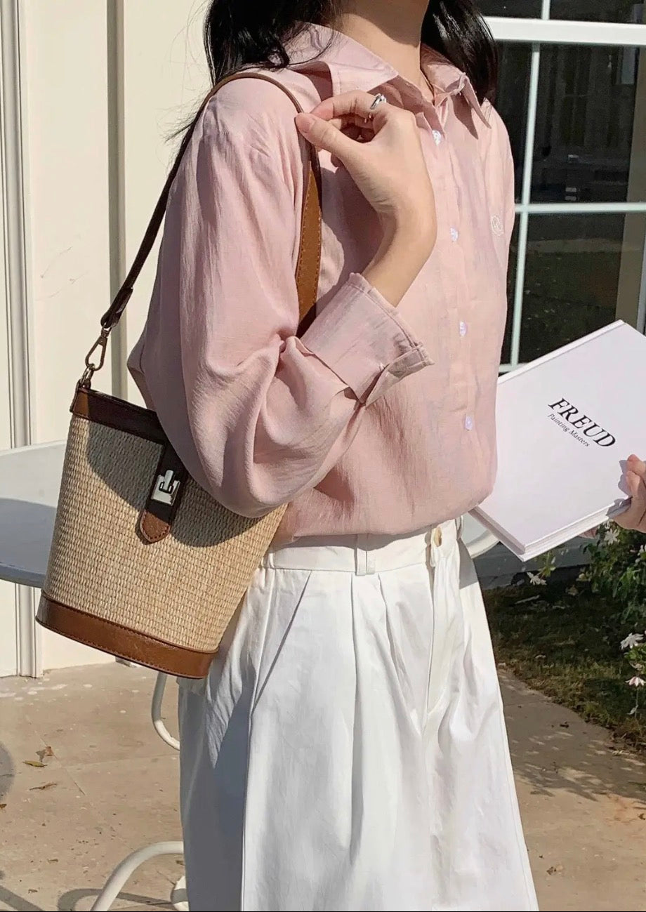Turn Lock Flat Straw Shoulder/Crossbody Bag