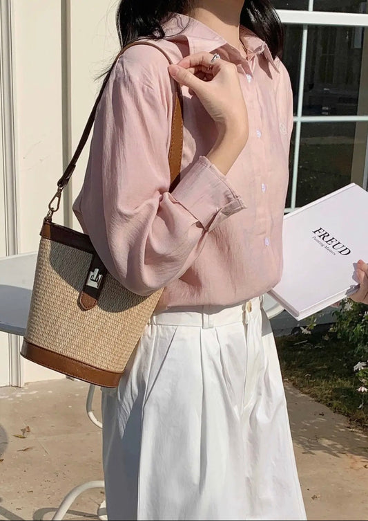 Turn Lock Flat Straw Shoulder/Crossbody Bag