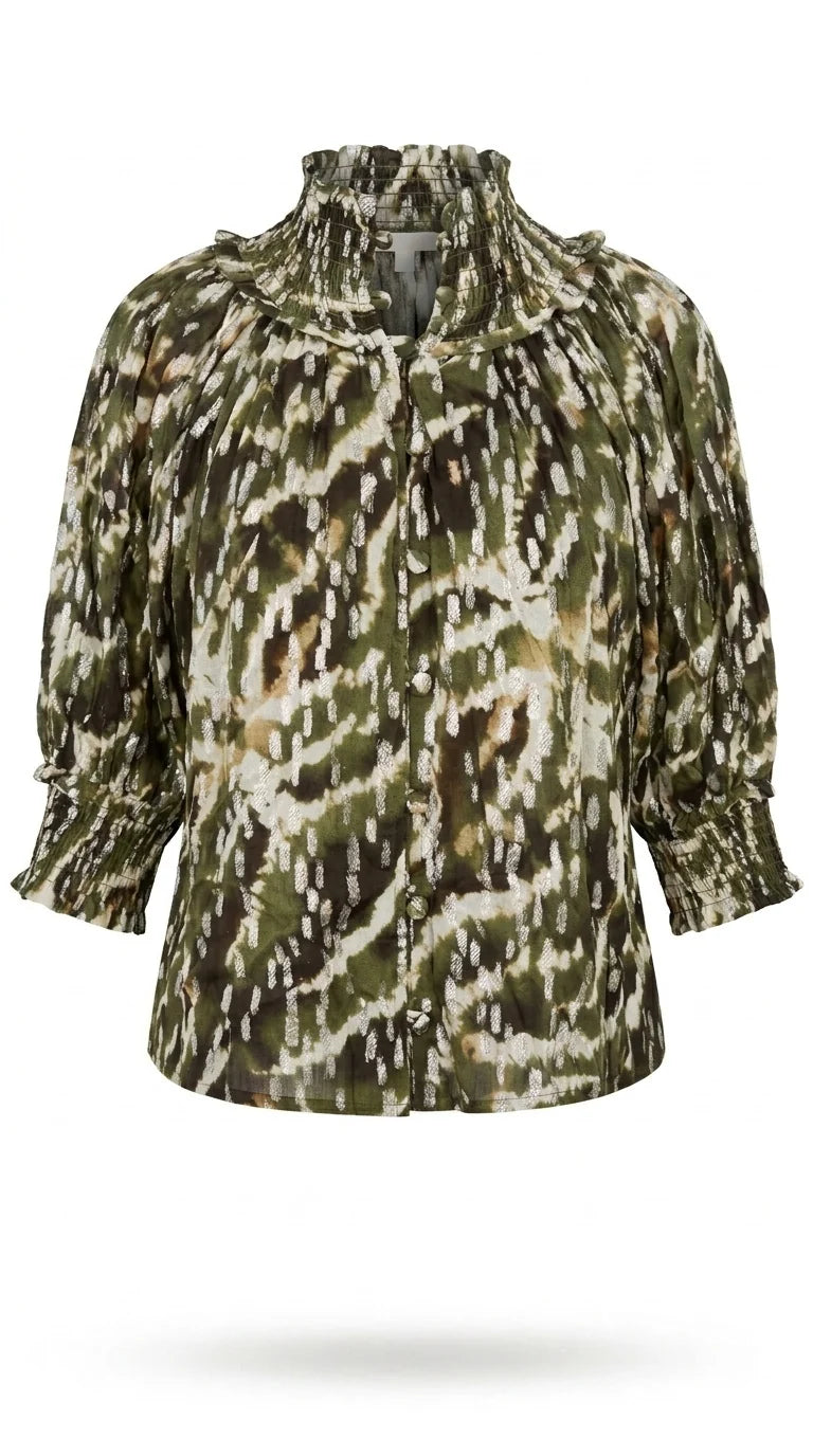 Gathered Neck Top | Tiger Metallic