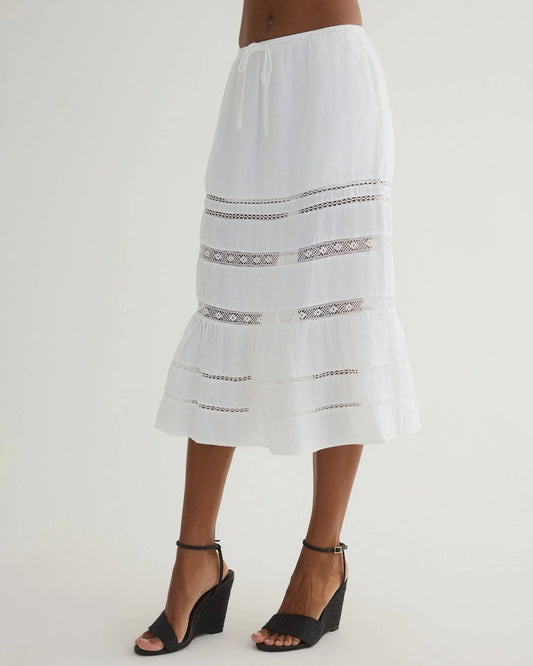 Lace Trim Tiered Skirt- White