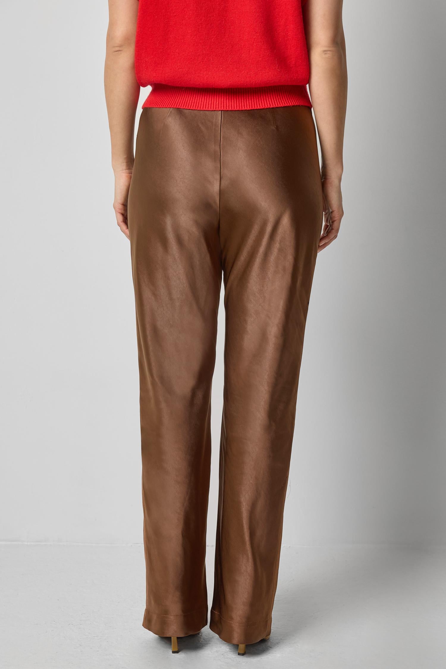 Satin Clean Front Pant-Chocolate