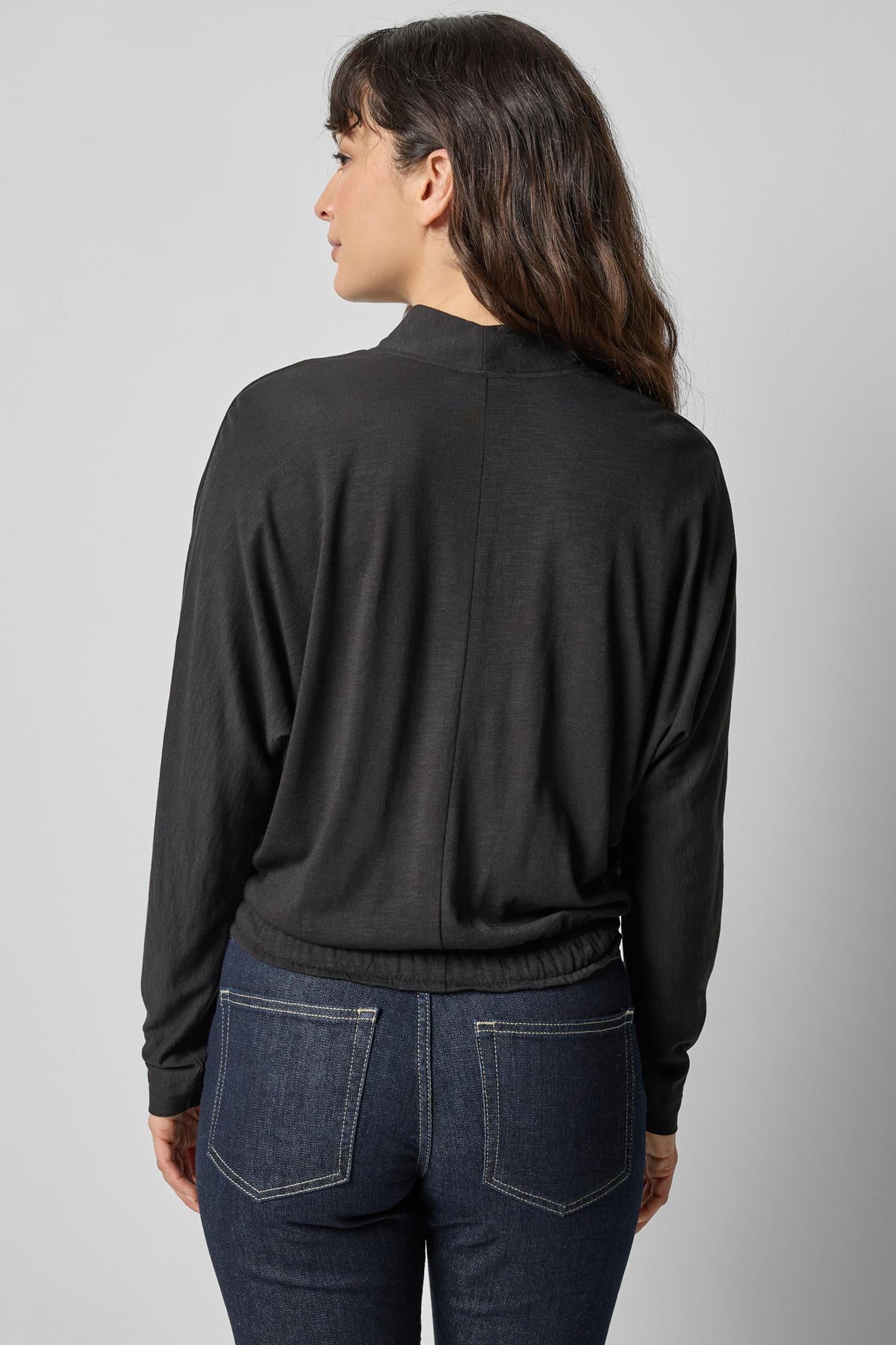 Shawl Collar Wedge Top- Black