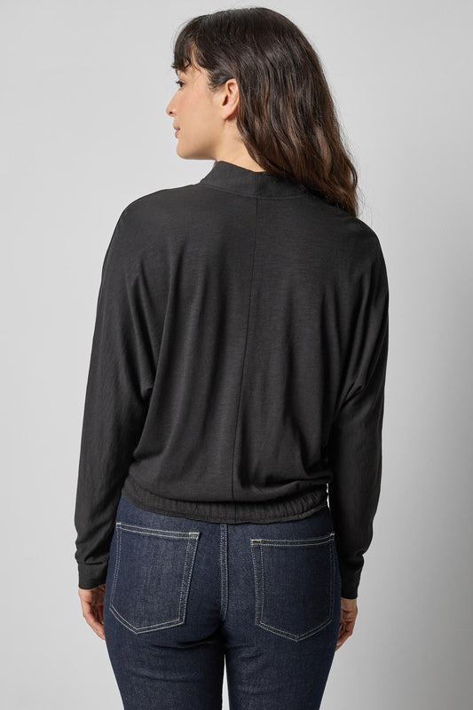 Shawl Collar Wedge Top- Black