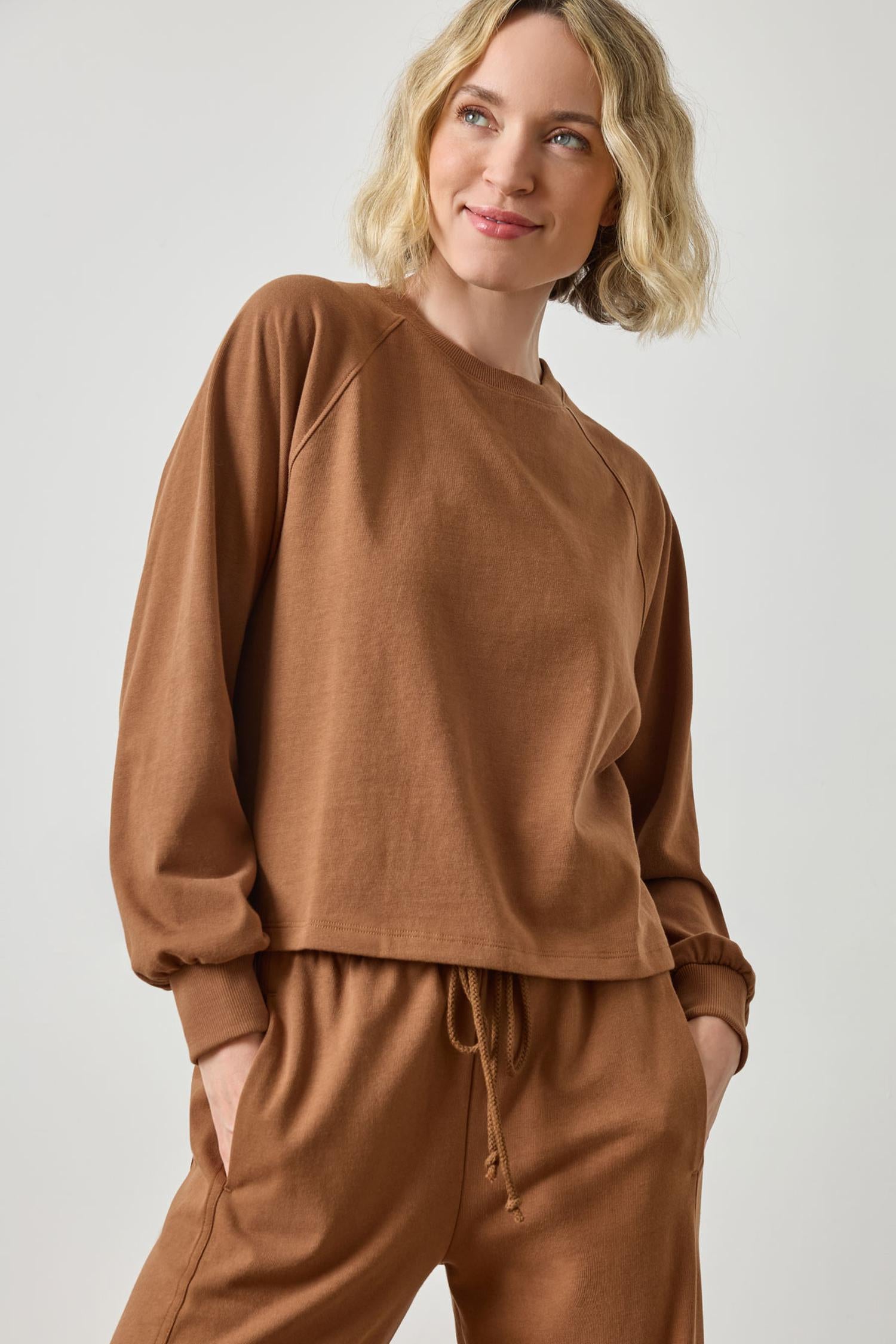 Chambray Pleat Back Pullover-Toffee