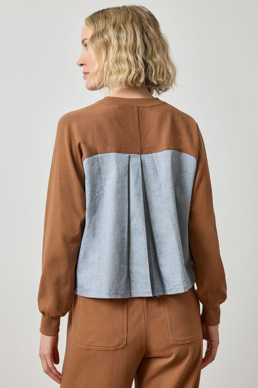 Chambray Pleat Back Pullover-Toffee