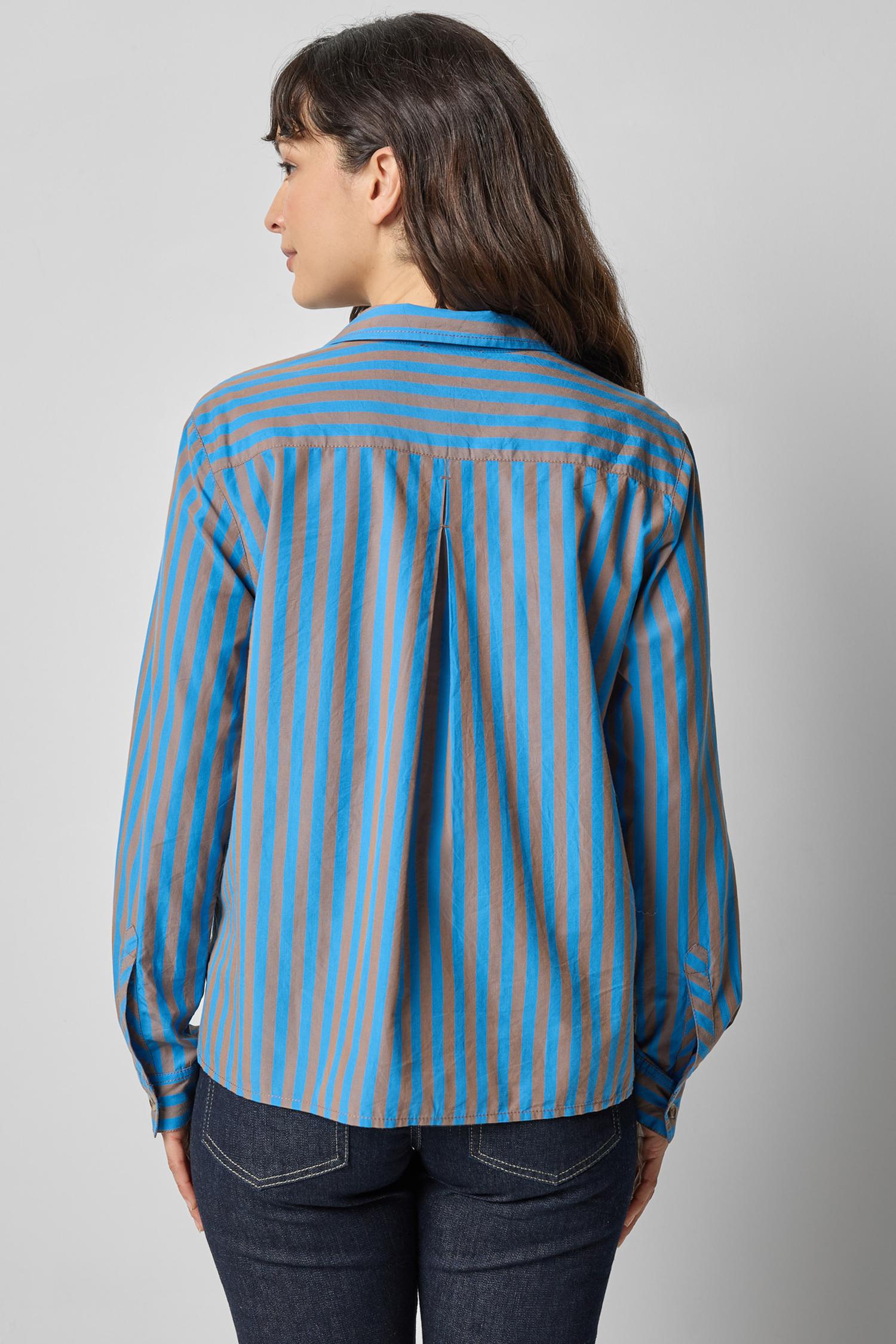 Button Down- Cocoa/Lapis Stripe