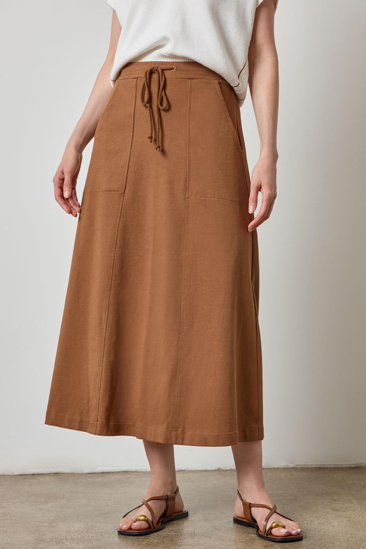 Drawcord Paneled Skirt-Toffee