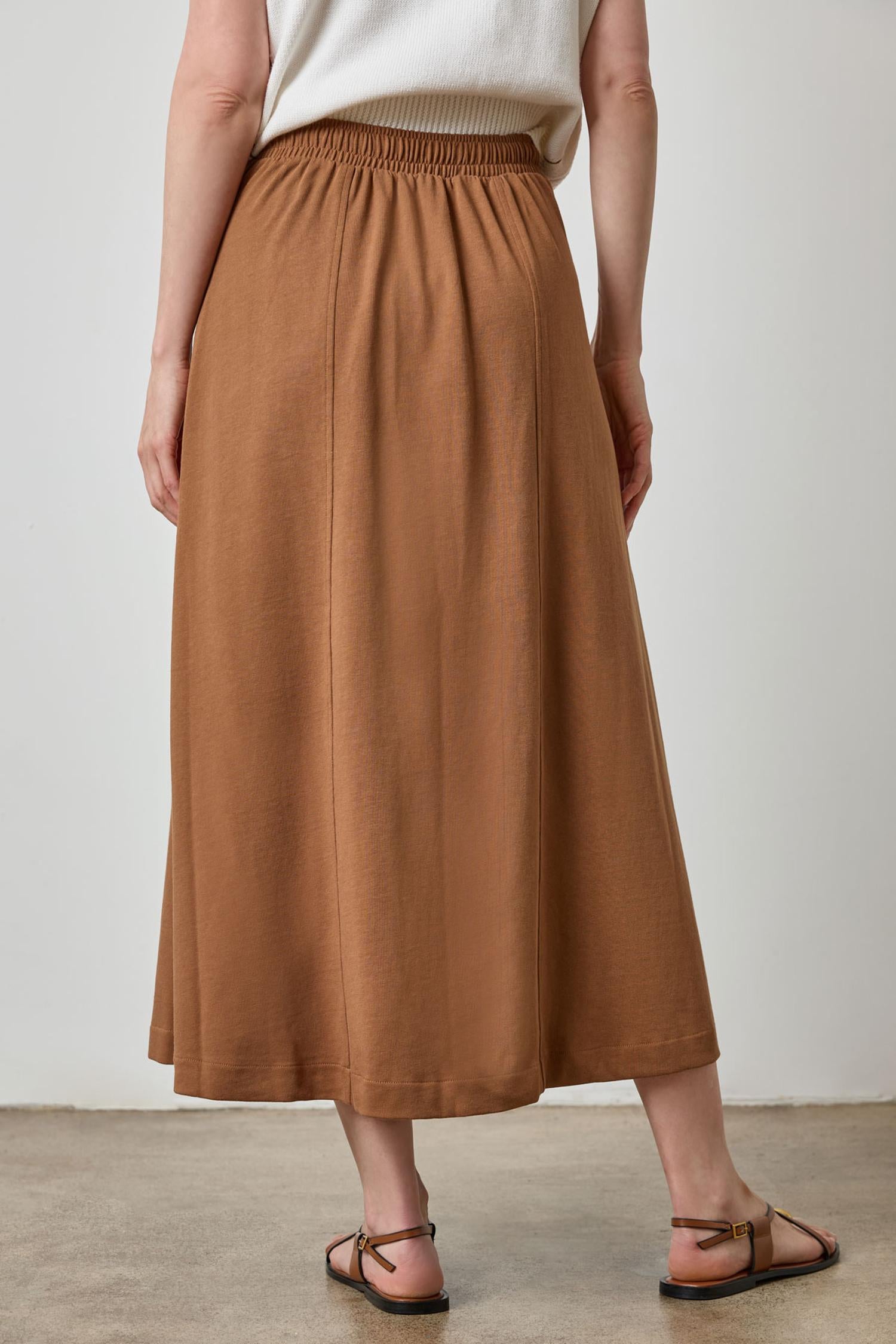 Drawcord Paneled Skirt-Toffee