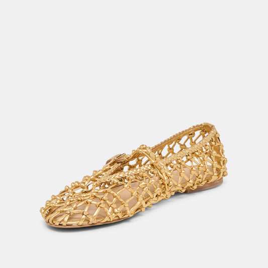 Clair Ballet Flats Gold Woven Leather
