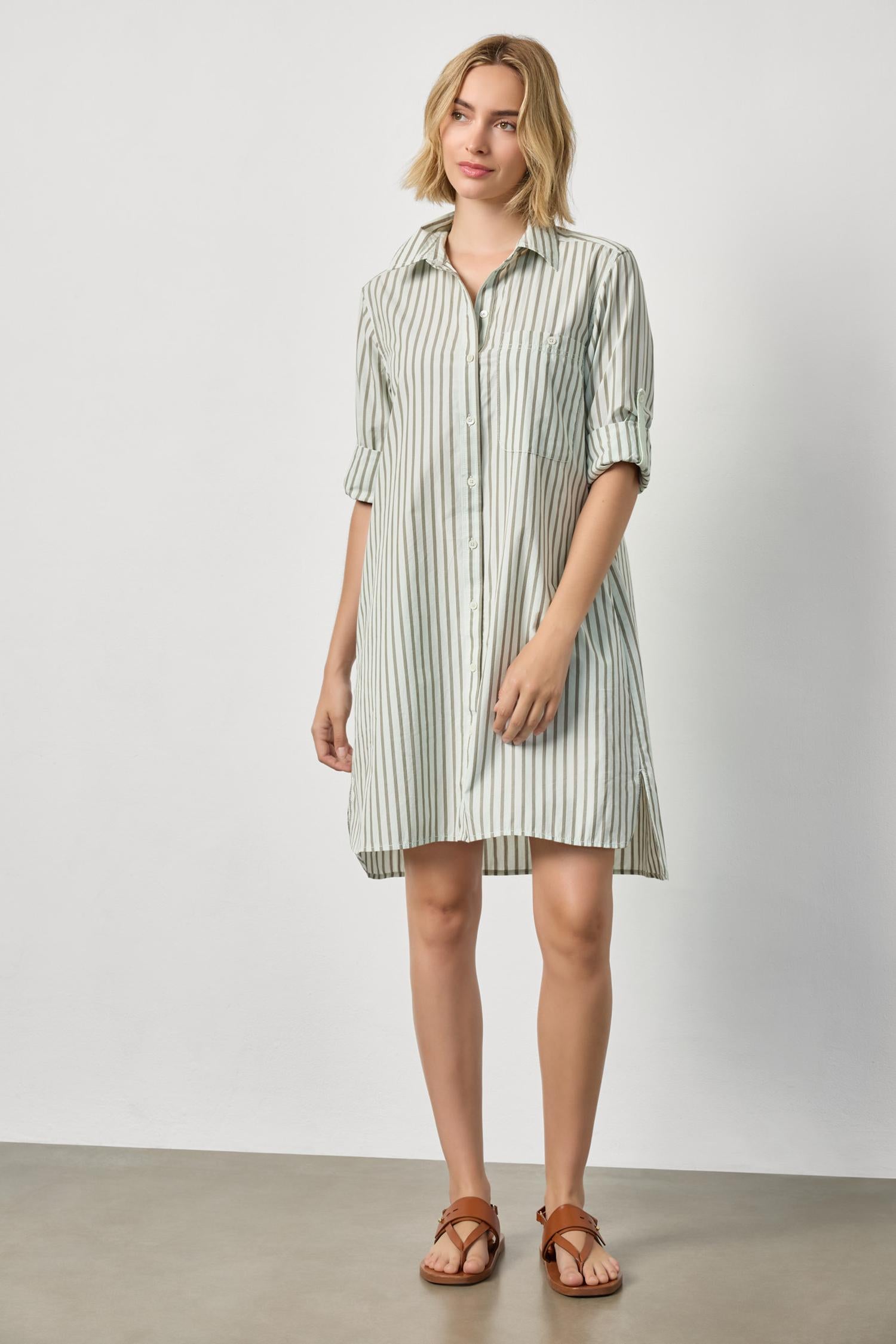 Striped Shirt Dress- Pool Stripe