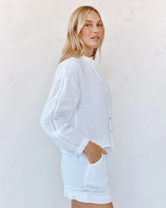 Mandarin Collar Trimmed Button Down