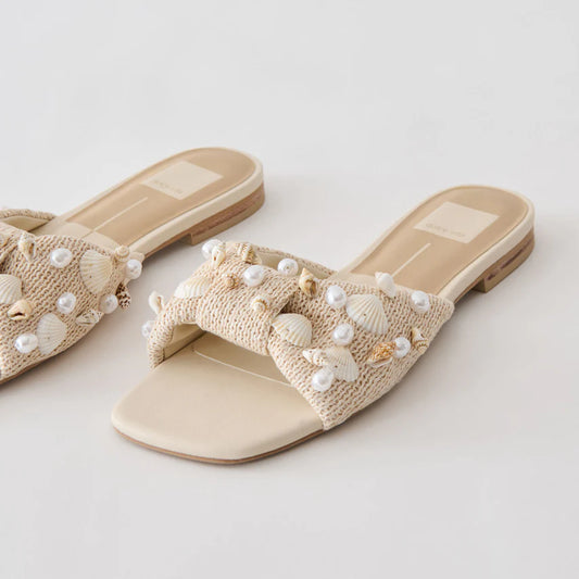 Lizza Beaded Raffia Sandals I Oatmeal