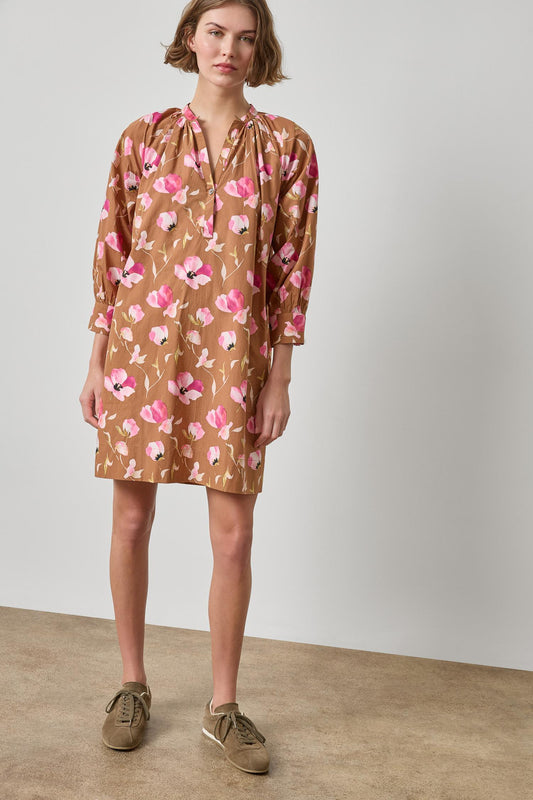 Shirred Neck Placket Dress