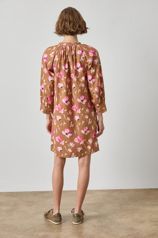 Shirred Neck Placket Dress