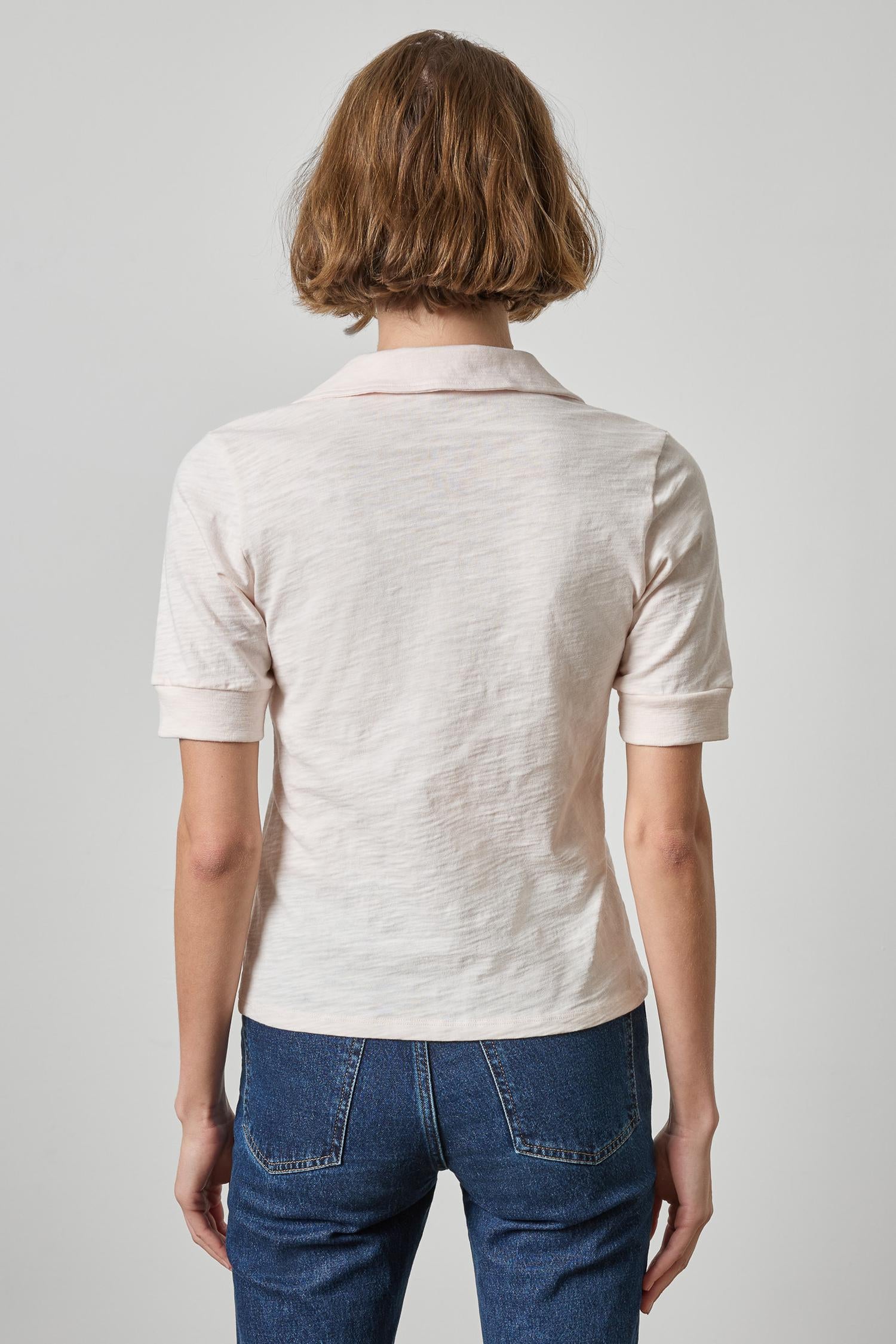 Elbow Sleeve Collard Split Neck