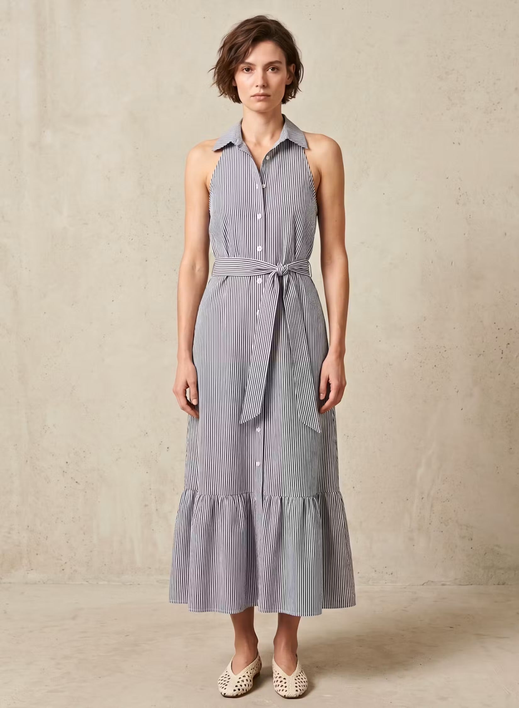 Bettina Dress | Charcoal Stripes
