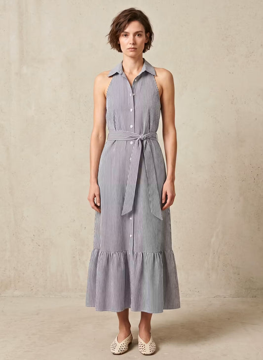 Bettina Dress | Charcoal Stripes