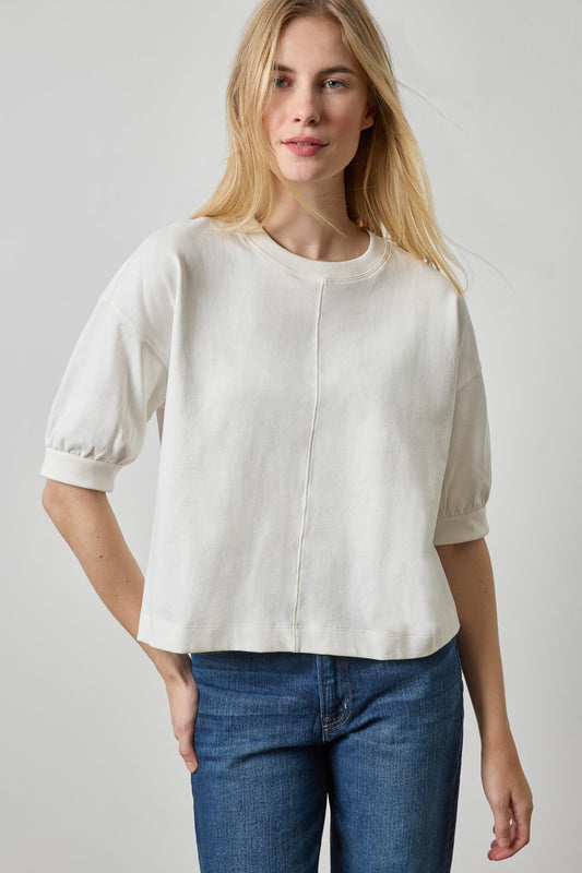Half Sleeve Ribbed Trim Sweatshirt | Chalk