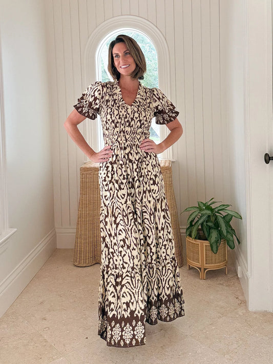 Nancy Dress | Chocolate Ikat