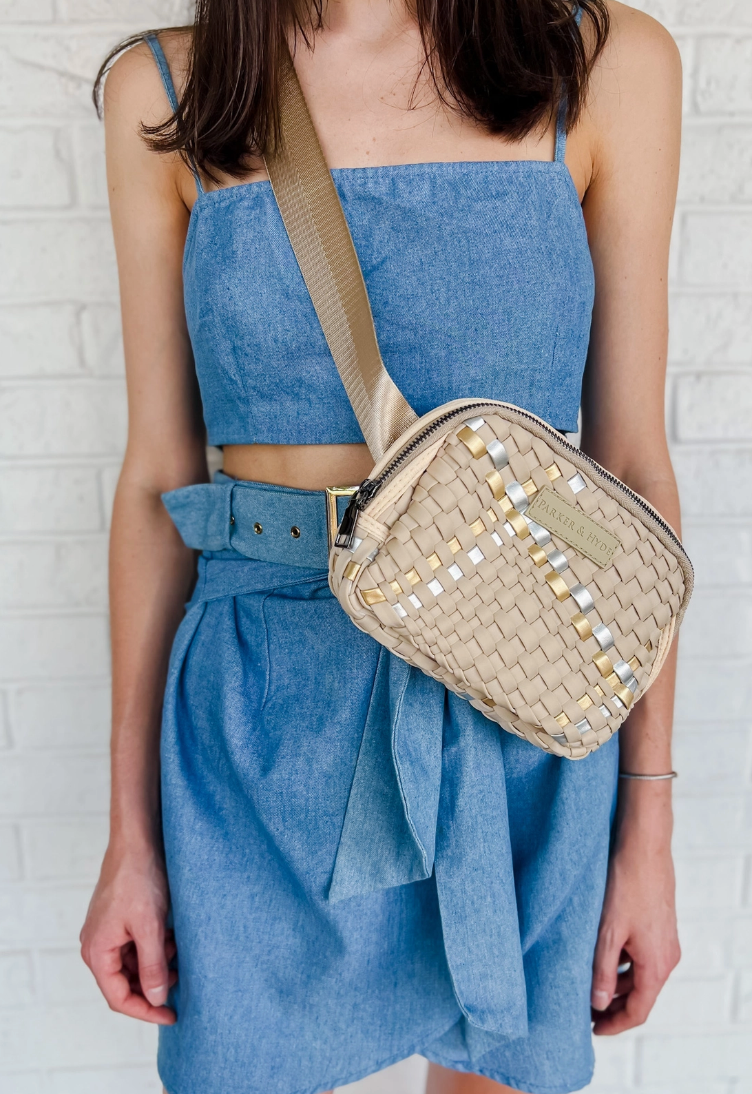 Beige Metallic Belt Bag