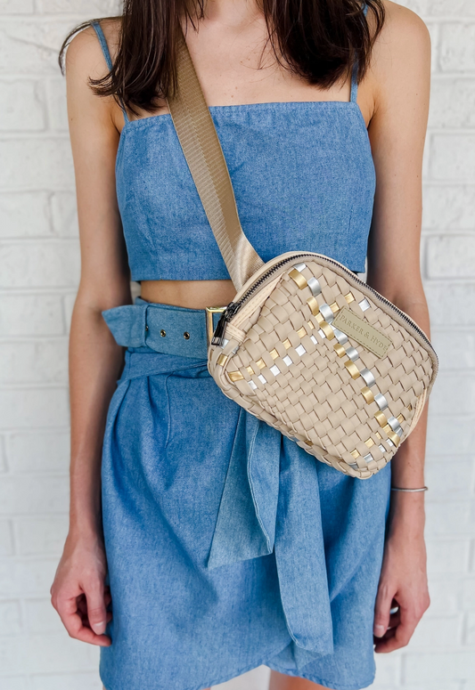 Beige Metallic Belt Bag