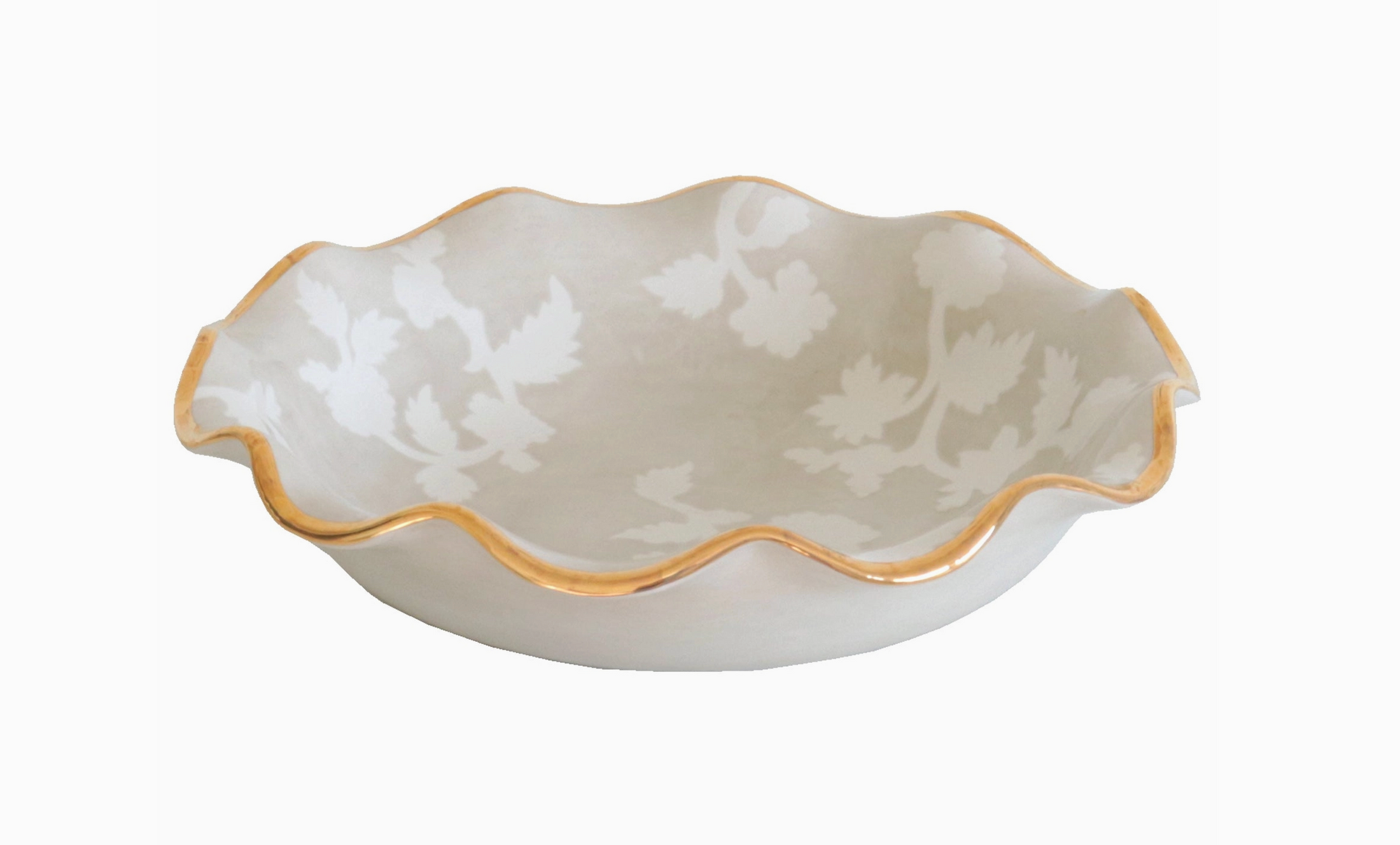 Beige Chinoiserie Scalloped Bowl