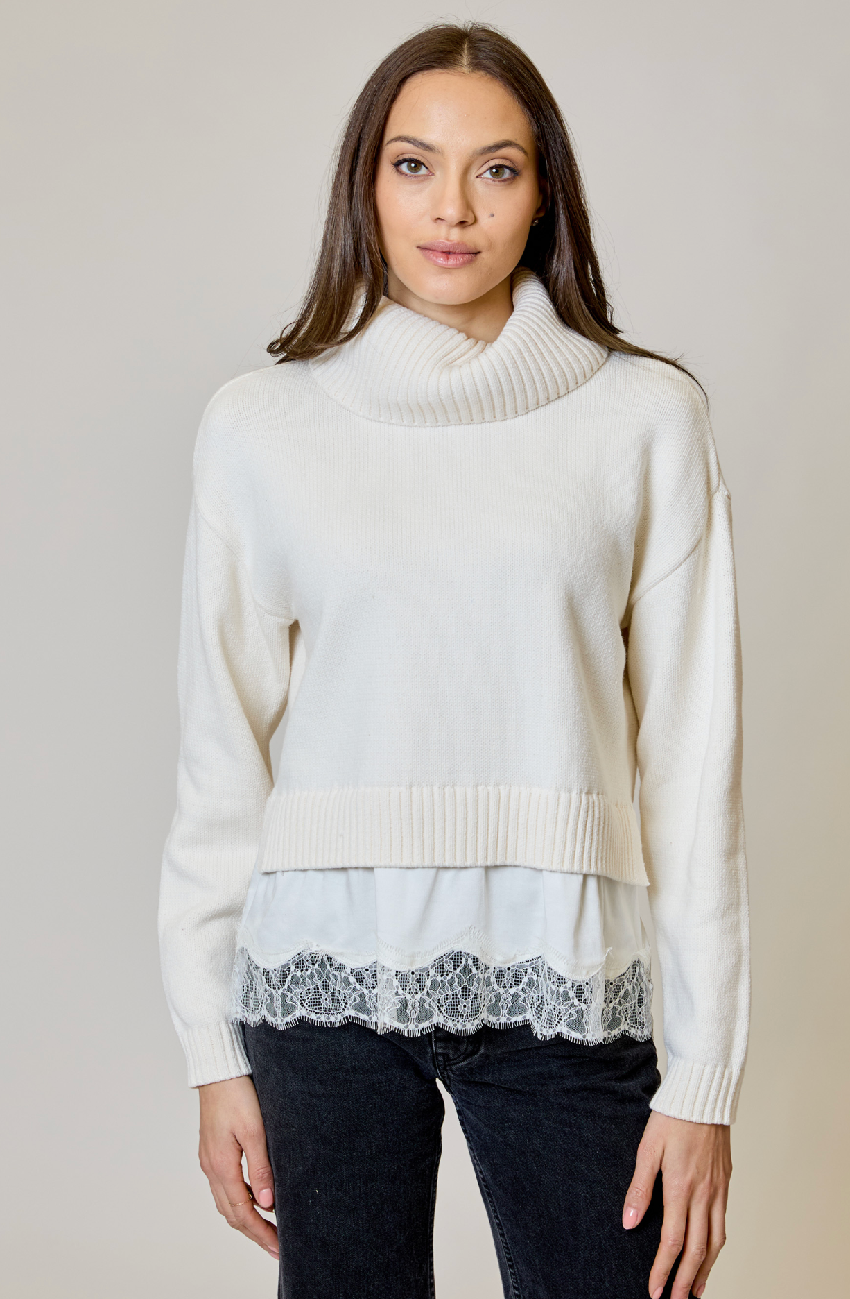 Cowl Neck Twofer Sweater