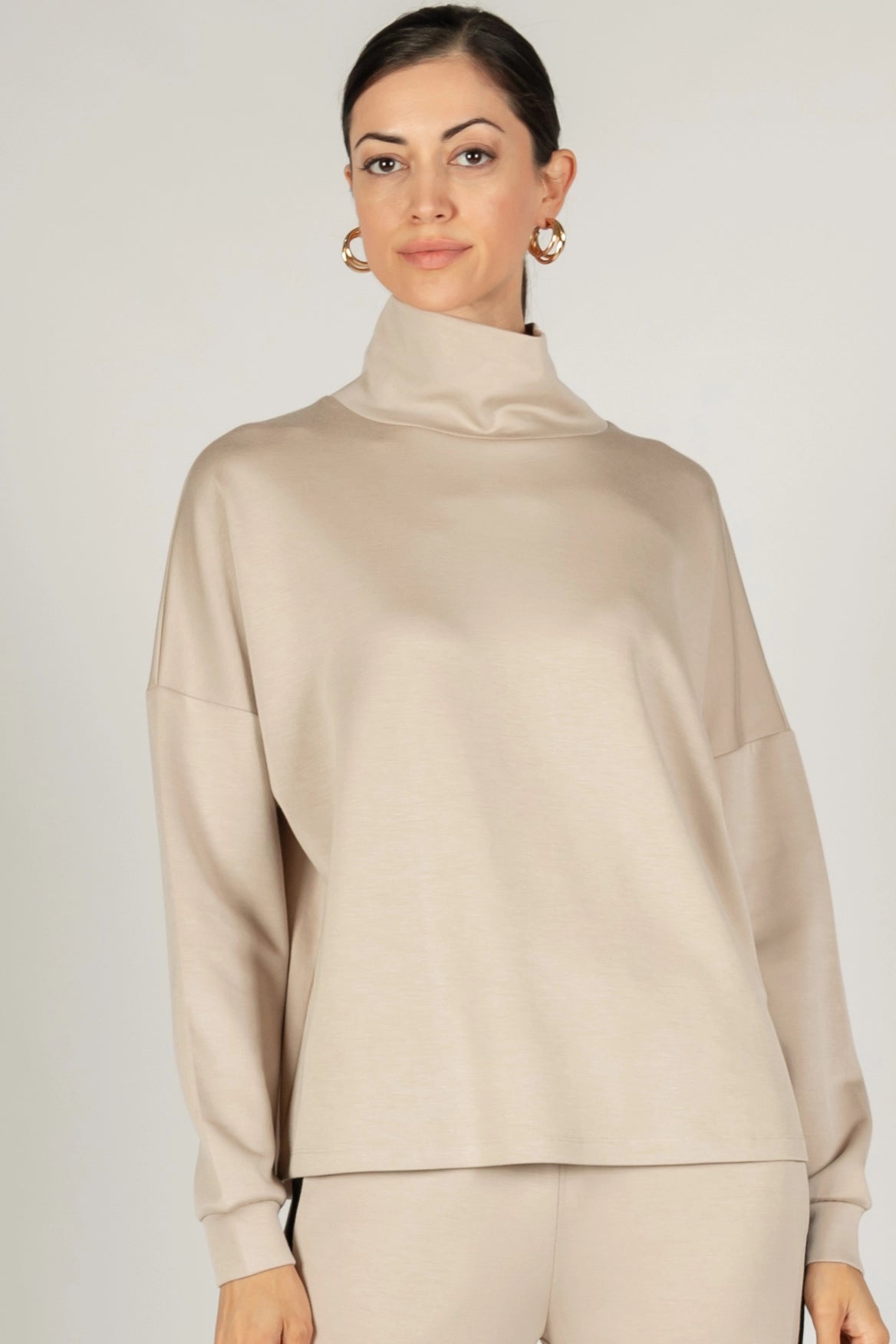 P. Cill Butter Modal Cowl Neck Long Sleeve Top