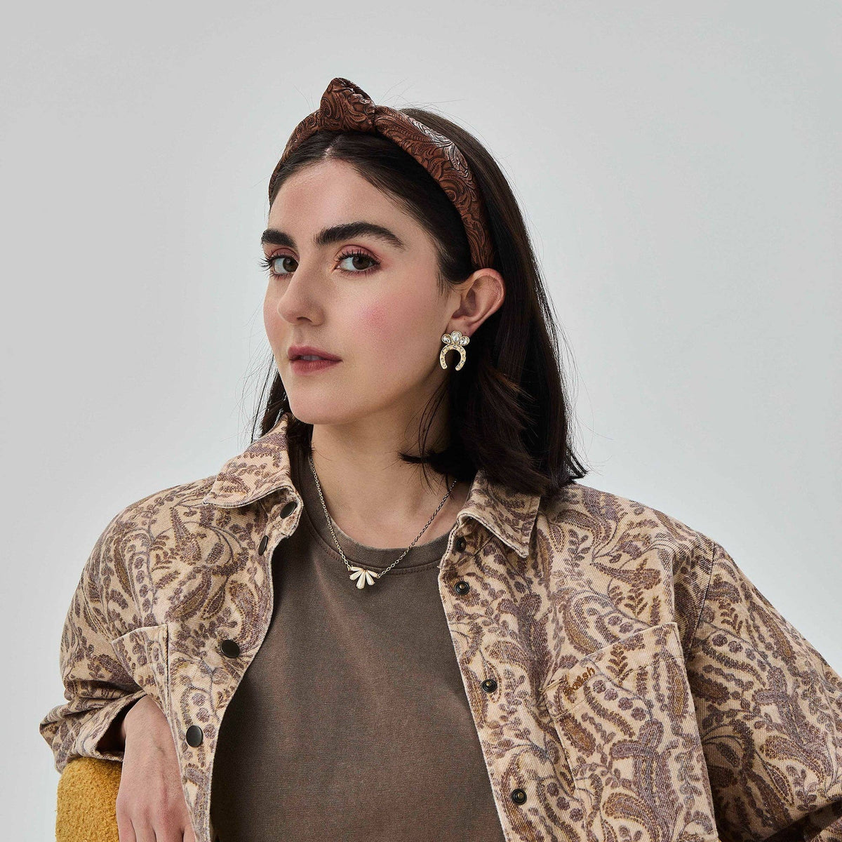 WALNUT SLIM KNOTTED TOOLED FAUX LEATHER HEADBAND
