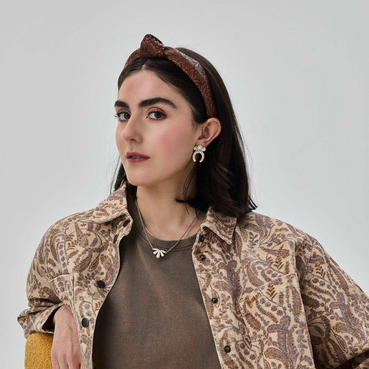 WALNUT SLIM KNOTTED TOOLED FAUX LEATHER HEADBAND