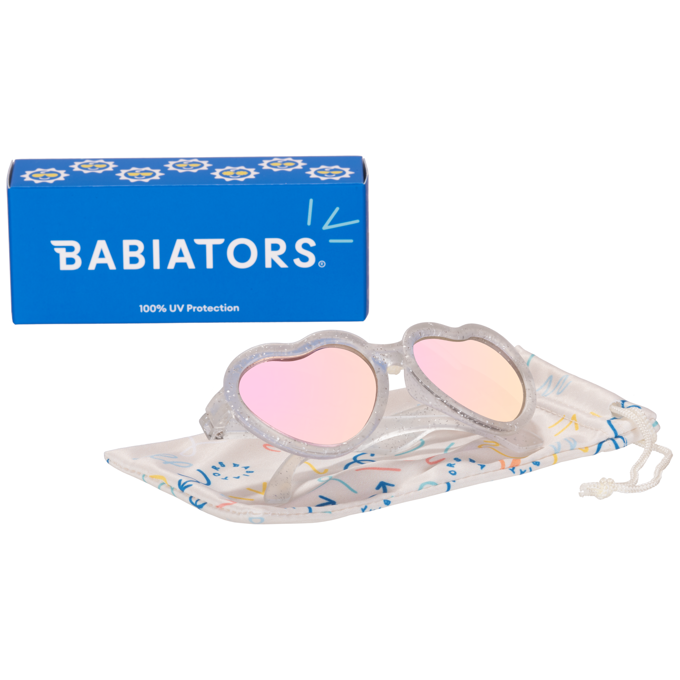 Silver Shimmer Hearts with Pink Mirrored Lens: Ages 0-2